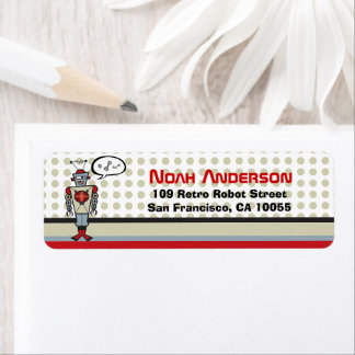 Cartoon Retro Robot Cute Kids Boy Birthday Address