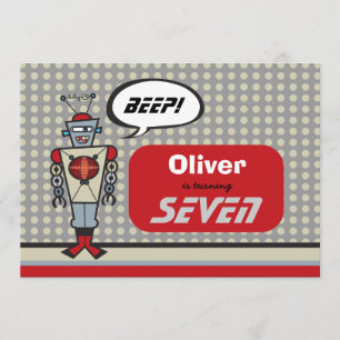 Cartoon Retro Robot Cute Kids Boy Birthday Party Invitation