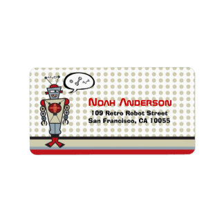 Cartoon Retro Robot Cute Kids Boy Birthday Party Label