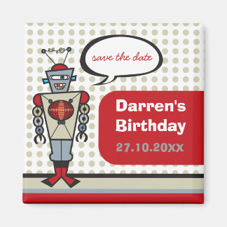 Cartoon Retro Robot Cute Kids Boy Birthday Party Magnet