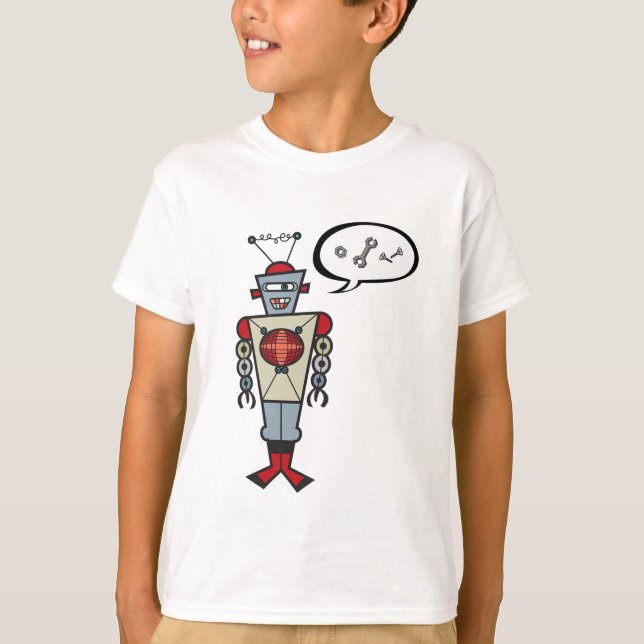 Cartoon Retro Robot Cute Kids Boy Birthday Party T-Shirt (Front)