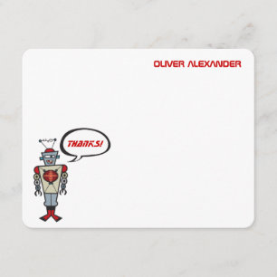 Cartoon Retro Robot Kids Boy Birthday Thank You Card