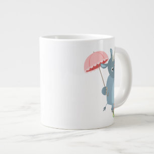 Cartoon Rhino with Umbrella on Unicycle Jumbo Mug