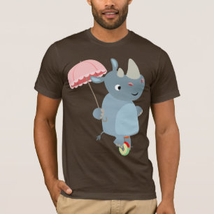 Cartoon Rhino with Umbrella on Unicycle T-Shirt