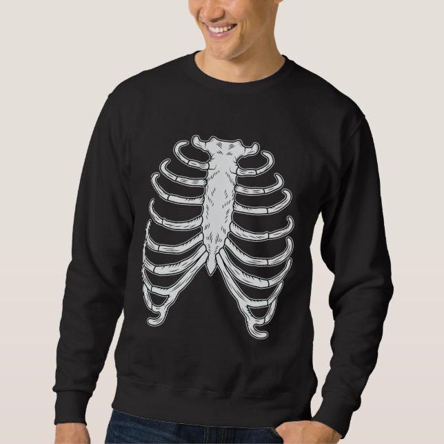 Cartoon Rib Cage Bones Halloween Black And White Sweatshirt (Front)