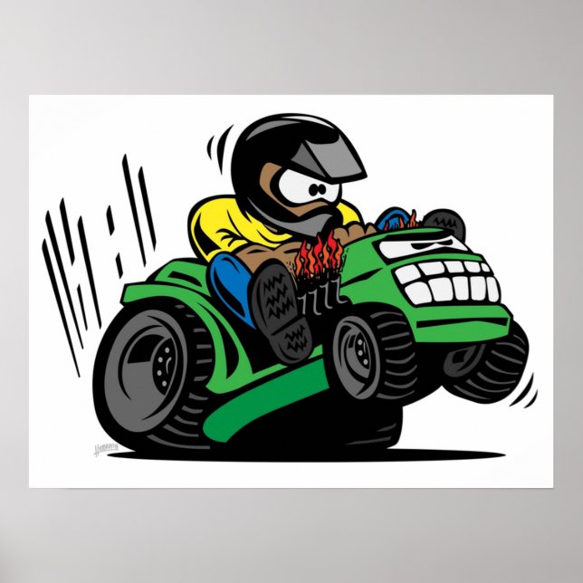Cartoon Riding Lawnmower Tractor Poster (Front)