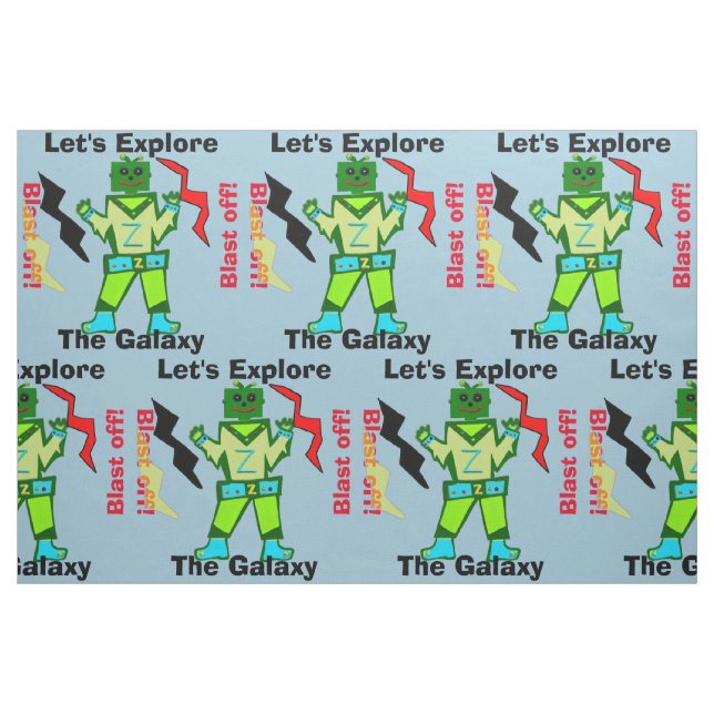 Cartoon Robot Boy Alien Blast Off Fabric (Fat Quarter)