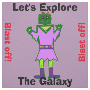 Cartoon Robot Girl Alien Blast Off Purple Fabric