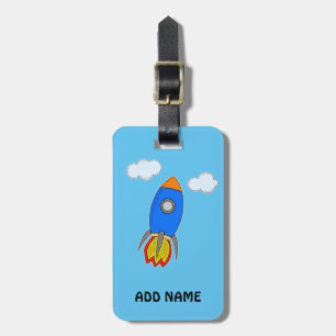 Cartoon Rocket In Blue Sky Luggage Tag