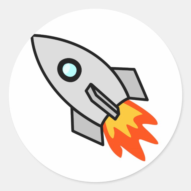 Cartoon Rocket Ship Classic Round Sticker (Front)