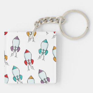 Cartoon Rocket Ship Pattern Key Ring