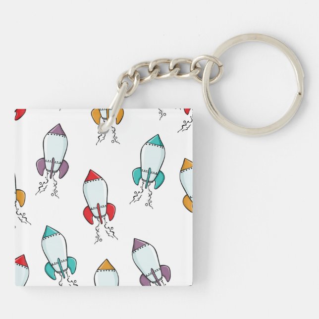 Cartoon Rocket Ship Pattern Key Ring (Back)