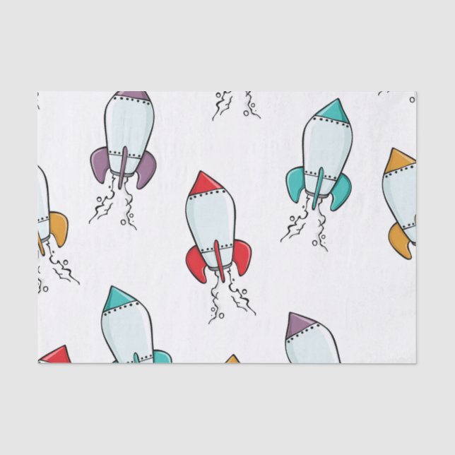 Cartoon Rocket Ship Pattern Tissue Paper (Front)