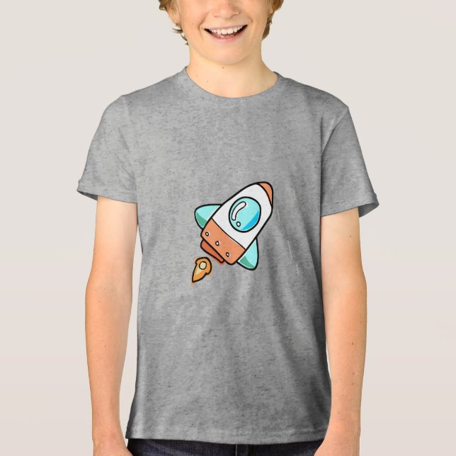 Cartoon Rocket T-Shirt – Blast Off to Fun! Tri-Blend Shirt (Front)