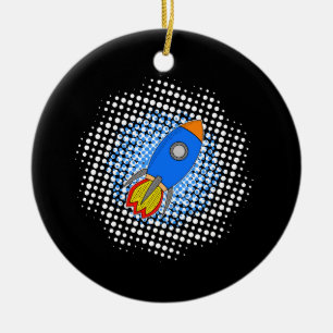 Cartoon Rocket With Halftones Galaxy Ceramic Tree Decoration