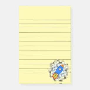Cartoon Rocket With Halftones Galaxy Lined Post-it Notes