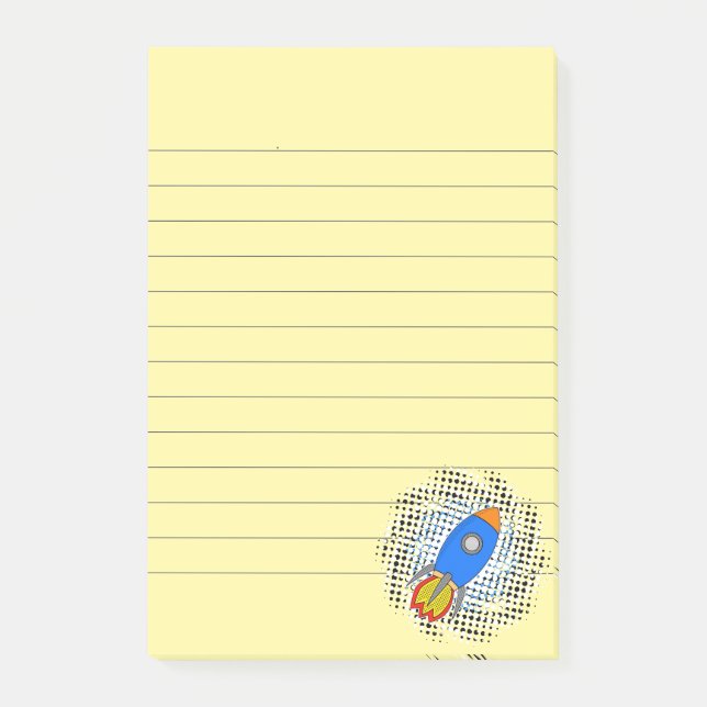 Cartoon Rocket With Halftones Galaxy Lined Post-it Notes (Front)