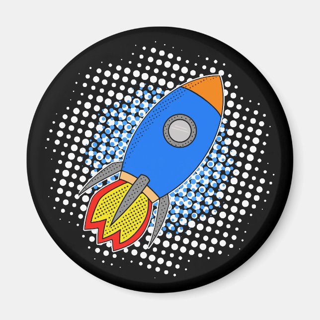 Cartoon Rocket With Halftones Galaxy Magnet (Front)