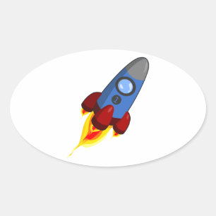 Cartoon Rocketship Oval Sticker