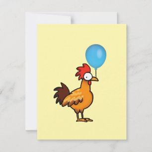 Cartoon Rooster Holding Blue Balloon Card