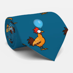 Cartoon Rooster Holding Blue Balloon Tie