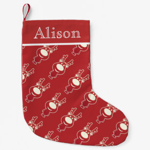 Cartoon Rudolph Red Pattern Personalised Small Christmas Stocking