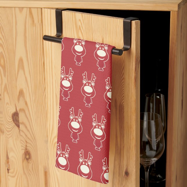 Cartoon Rudolph Red Pattern Tea Towel (Thirds Fold)