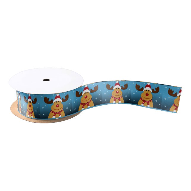 Cartoon Rudolph The Reindeer Christmas Gifts Satin Ribbon (Spool)