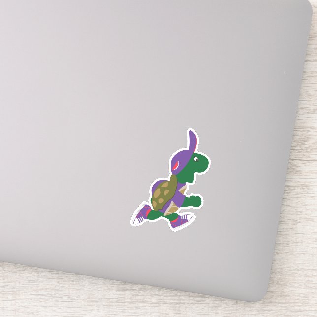 Cartoon Running Turtle Wearing a Purple Hat (Detail)