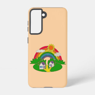 Cartoon rural scene with rainbow and country house samsung galaxy case