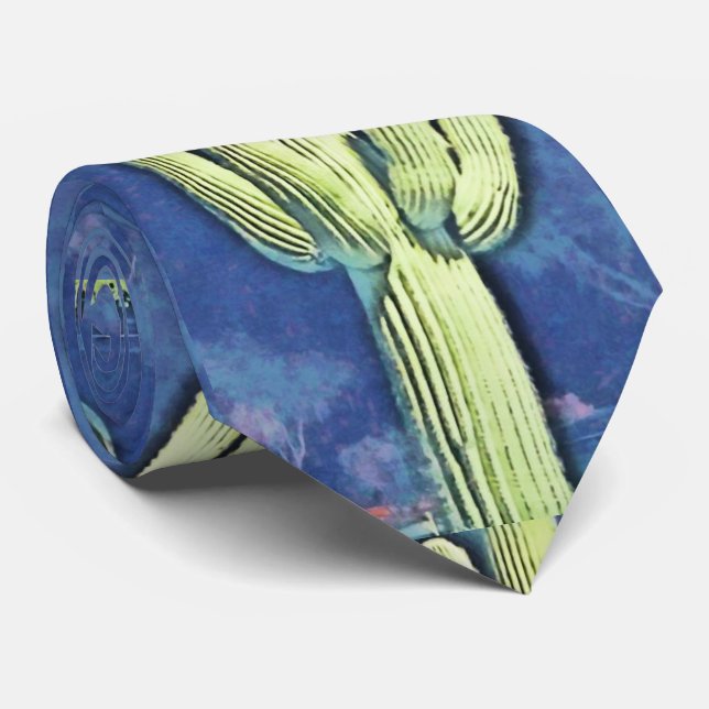 Cartoon Saguaro Cactus Men's Tie (Rolled)