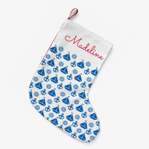 Cartoon Sail Boat Pattern Add Your Name Small Christmas Stocking
