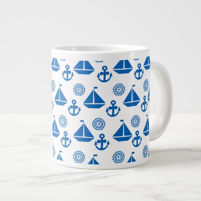 Cartoon Sail Boat Pattern Large Coffee Mug (Front Right)