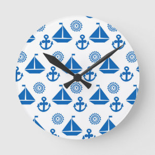 Cartoon Sail Boat Pattern Round Clock