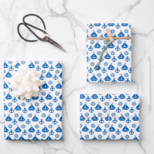 Cartoon Sail Boat Pattern Wrapping Paper Sheet