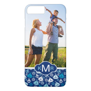 Cartoon Sailboats Pattern Your Photo & Monogram Case-Mate iPhone Case