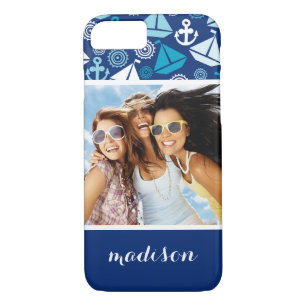 Cartoon Sailboats Pattern Your Photo & Name Case-Mate iPhone Case