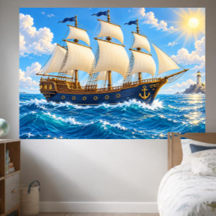 Cartoon Sailing Ship Ocean Adventure Nautical Phot Banner