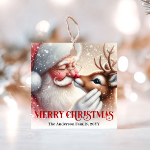 Cartoon Santa and Rudolph Cute Christmas Gift Tags