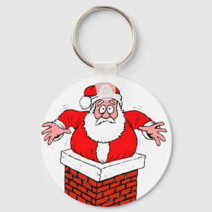 cartoon Santa Claus got stuck in the chimney Key Ring