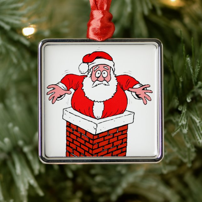cartoon Santa Claus got stuck in the chimney Metal Tree Decoration (Tree)