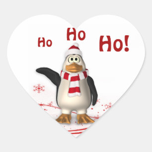 Cartoon Santa Claus Penguin Christmas Heart Sticker