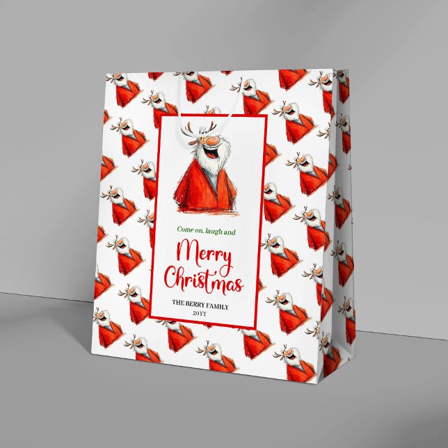 Cartoon Santa Claus playful holiday kids gift bag  (Cartoon Santa Claus playful holiday gift bag for kids)