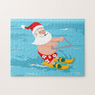 Cartoon Santa Claus water skiing Jigsaw Puzzle