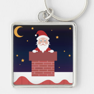 Cartoon Santa coming to town on Xmas Night Key Ring