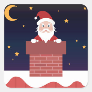 Cartoon Santa coming to town on Xmas Night Square Sticker