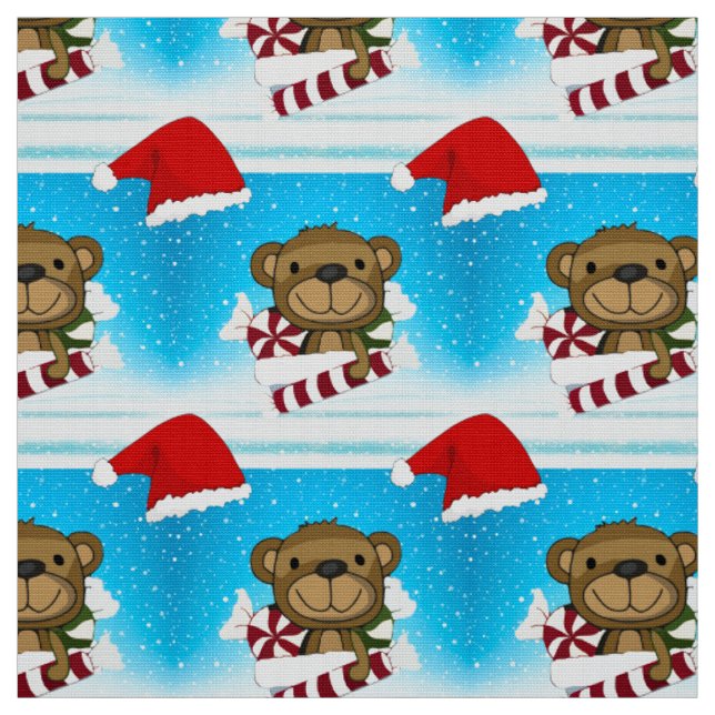 Cartoon Santa Monkey with Santa Red Hat Fabric (Swatch)