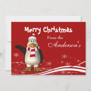 Cartoon Santa Penguin Christmas Greeting Card