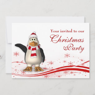 Cartoon Santa & Penguin Christmas Party Invitation