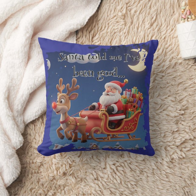 Cartoon Santa Sleigh Winter Throw Pillow (Blanket)